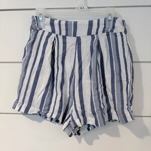 Lost + Wander Anthropologie Blue White Striped Linen Blend Shorts Beach Chic XS